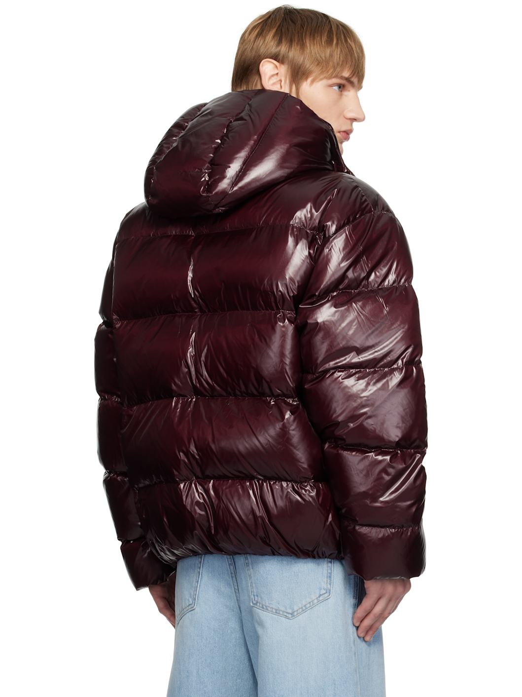 Burgundy Hood Goose Down Jacket - 3