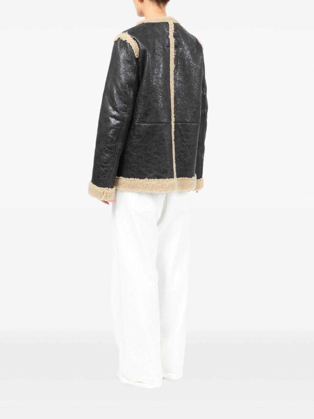 leather shearling-panels jacket - 4