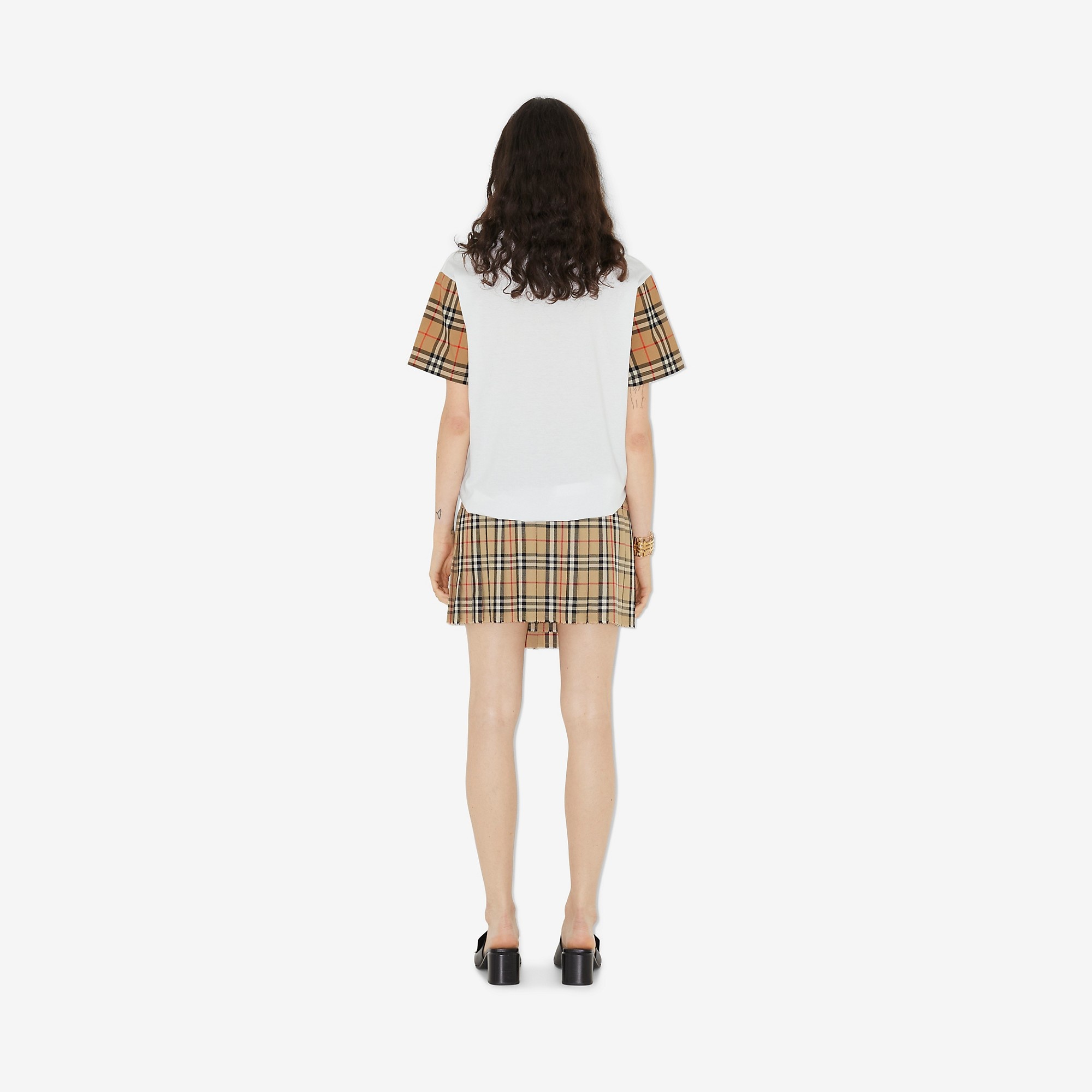 Vintage Check Sleeve Cotton Oversized T-shirt - 4