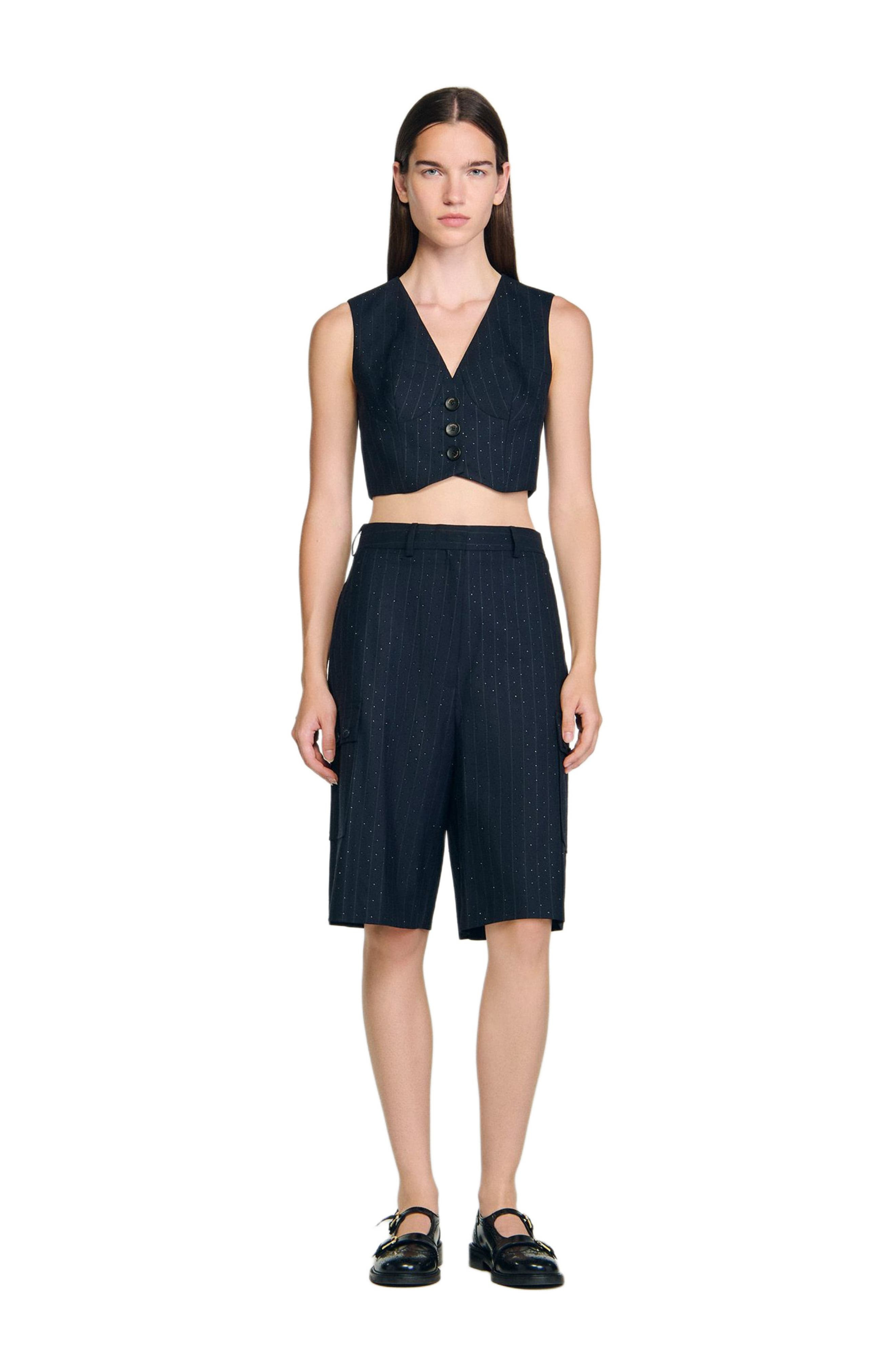 SANDRO Rhinestone striped Bermuda in Navy Blue at Nordstrom - 2