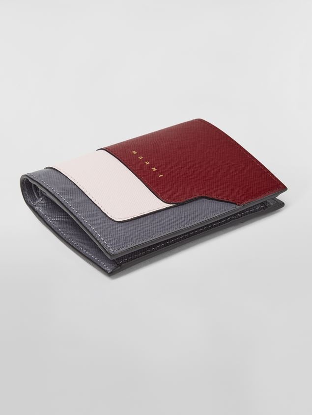 RED PINK AND GREY SAFFIANO LEATHER BI-FOLD WALLET - 4