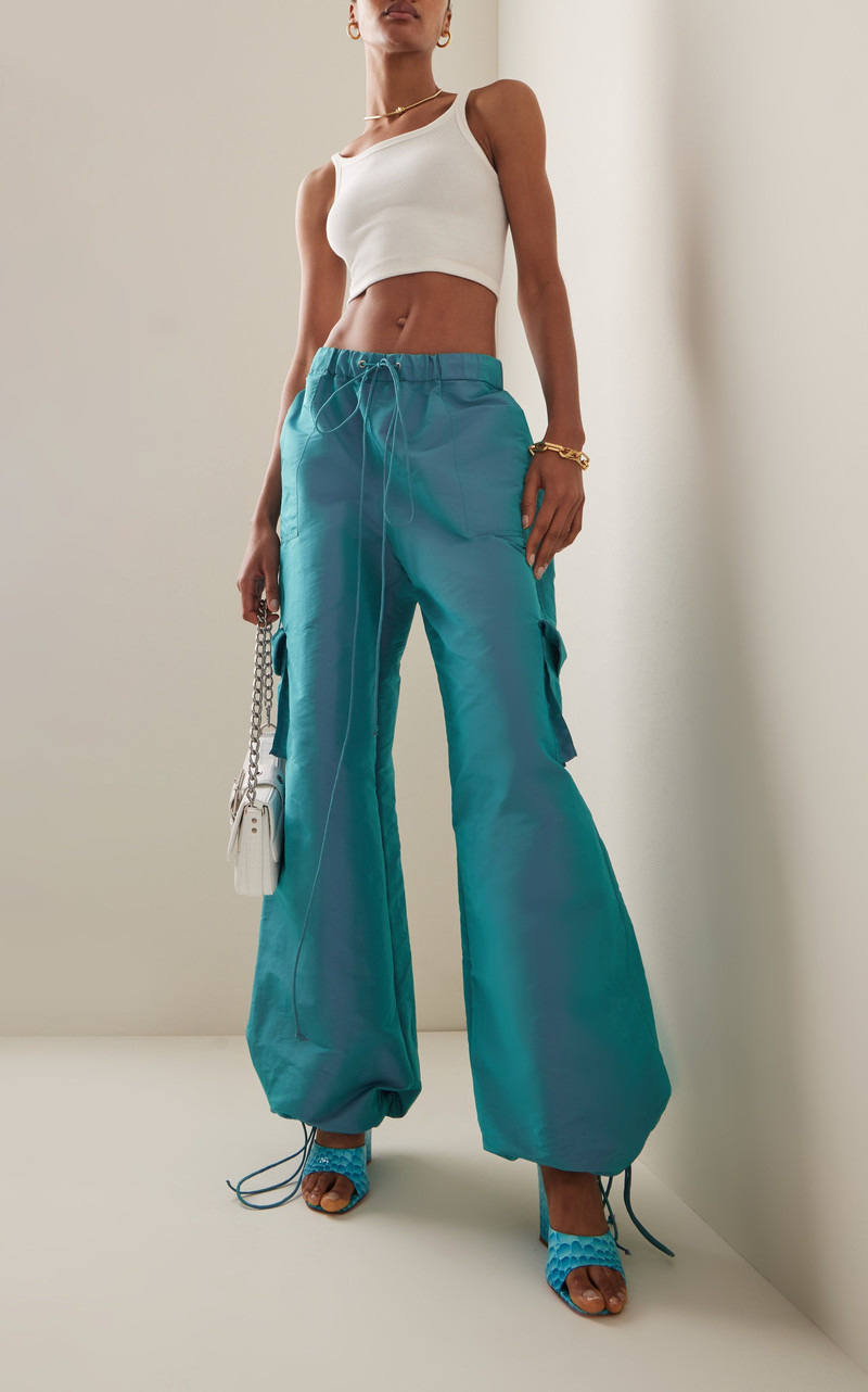 LaQuan Smith Iridescent Taffeta Cargo Pants blue outlook