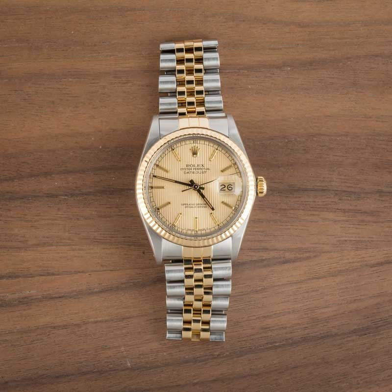 Rolex Datejust Two Tone 16013 Champagne Tapestry Dial - 6
