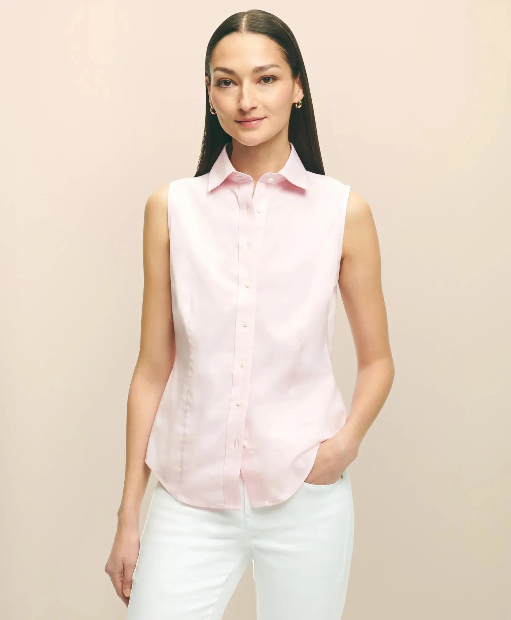 Fitted Non-Iron Stretch Supima® Cotton Sleeveless Dress Shirt - 1
