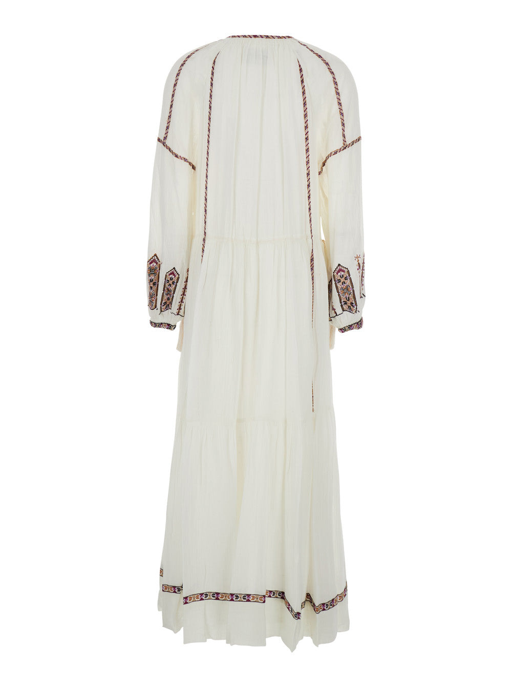 Isabel Marant Etoile Women 'Florenza' White Long Dress With Tie Neck And Embossed Design In Cotton W - 2