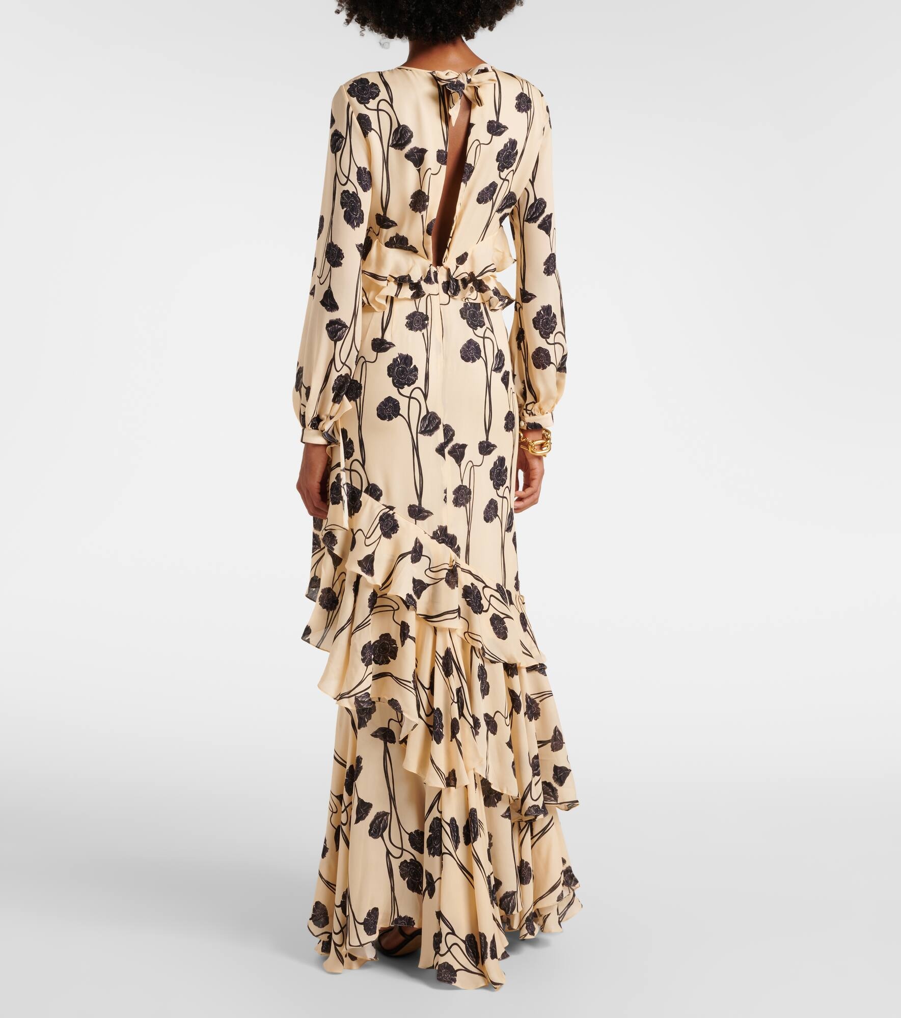 Ruffled floral silk georgette gown - 3