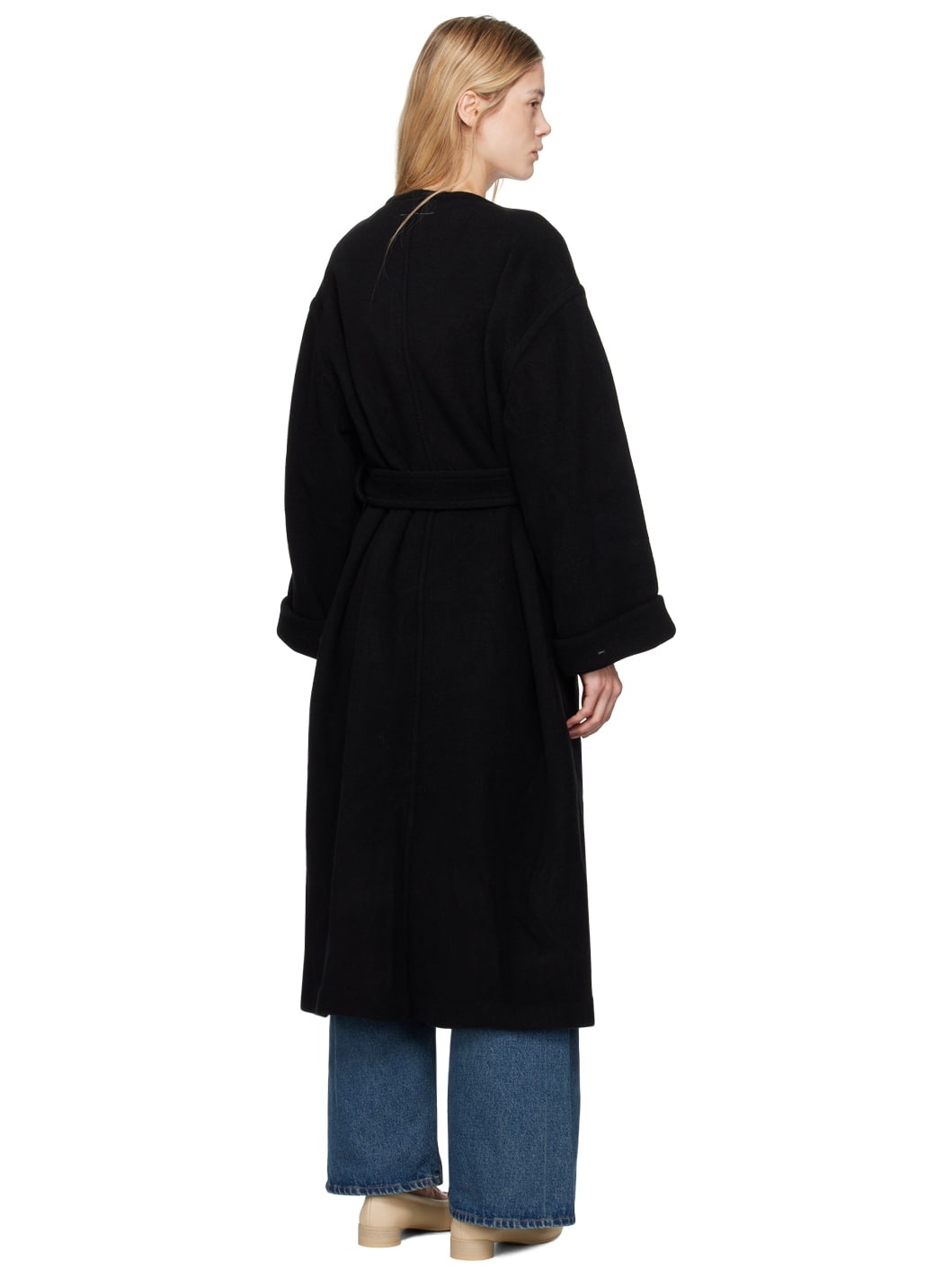 Black Belted Wool Maxi Dress - 3