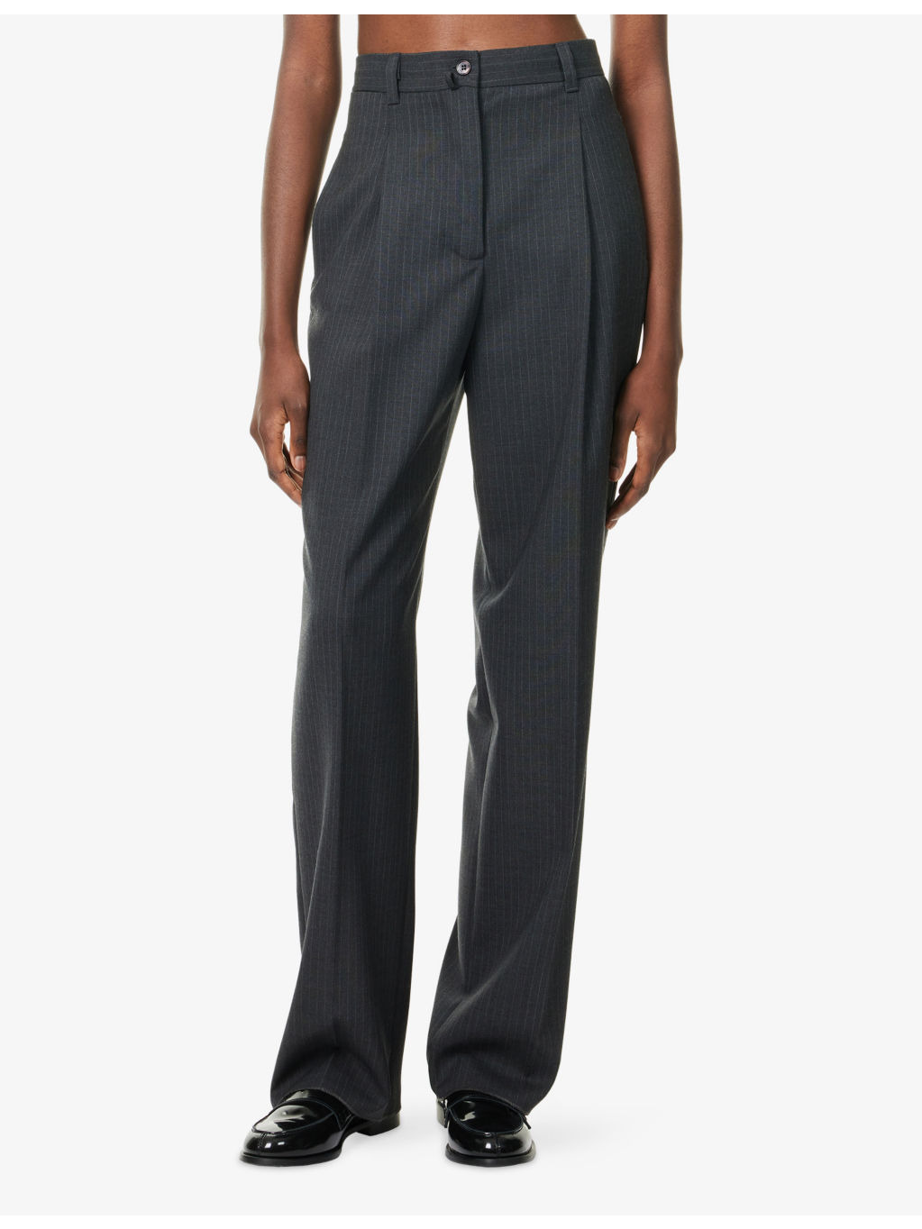 Pinstripe Pleated Wool Trousers - 3