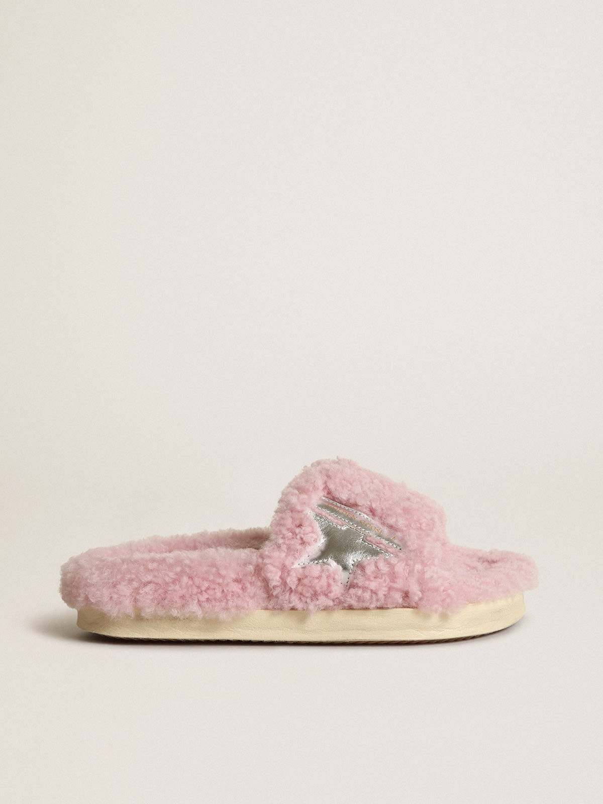Poolstar model in pink shearling with silver laminated leather star - 1
