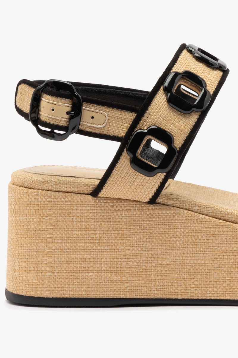 Milan Flatform In Beige Raffia and Black Trimming 4