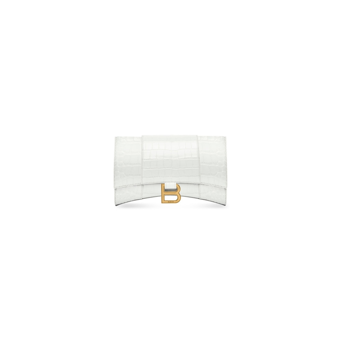 Women's Hourglass Wallet With Chain Crocodile Embossed in White - 3