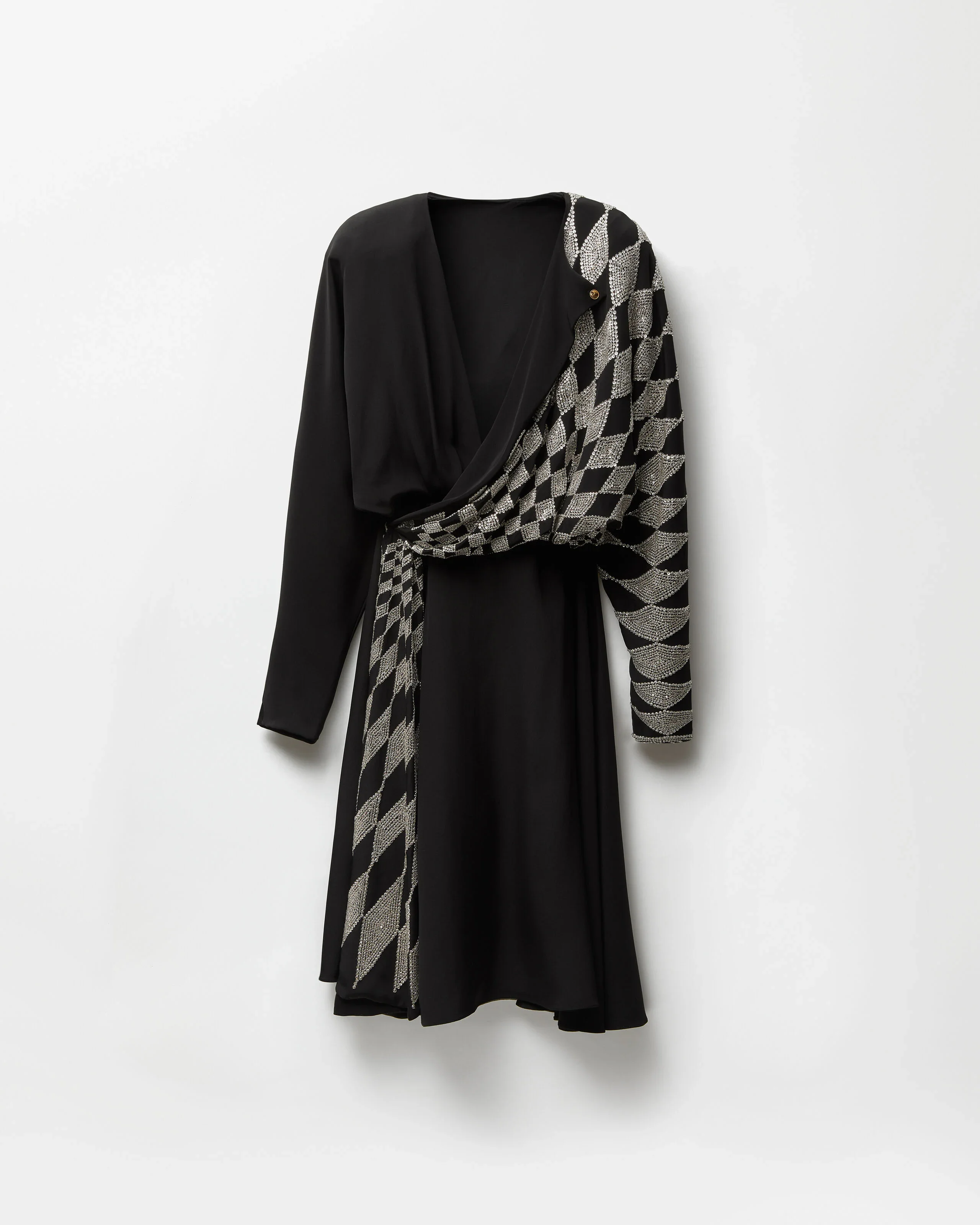 Embroidered Silk Draped Midi Dress - 1