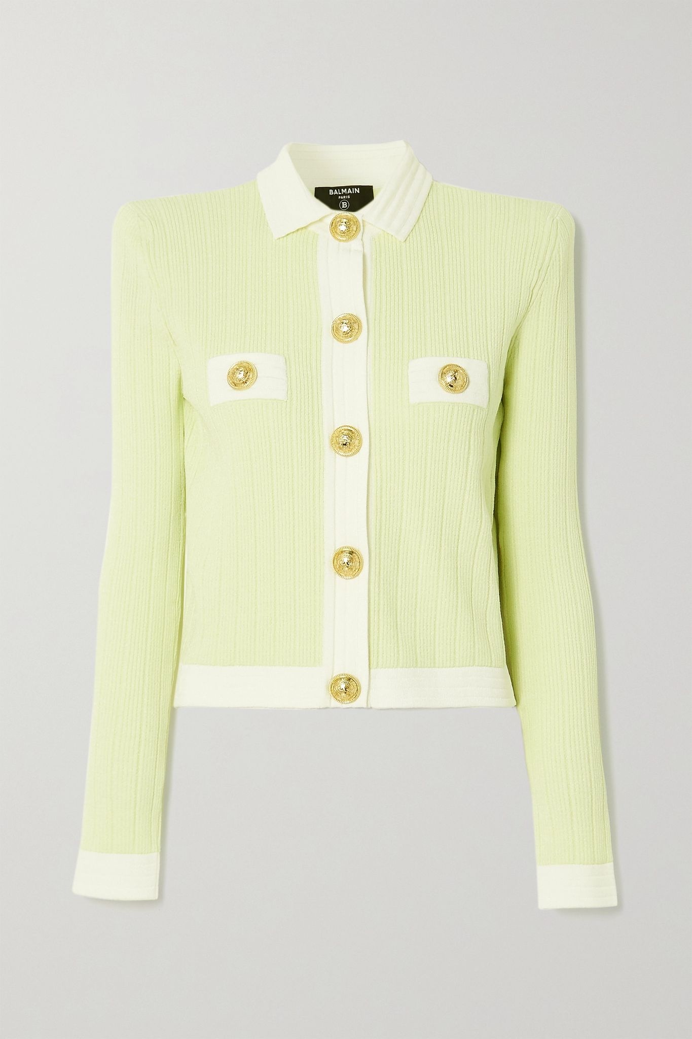 Cropped button-embellished jacquard-knit blazer - 1