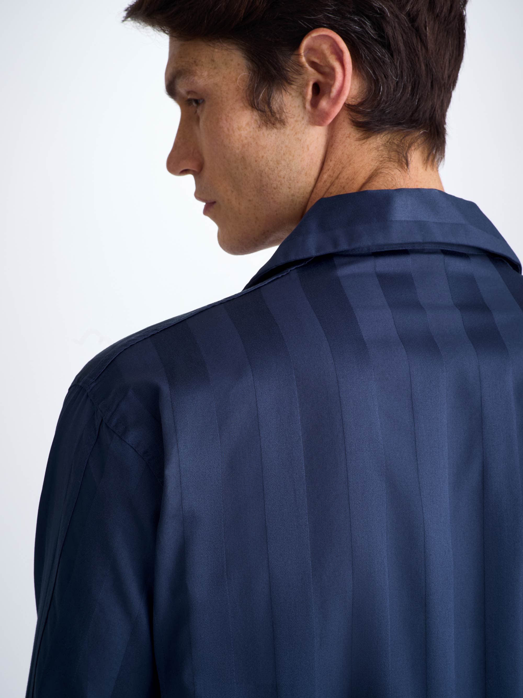 Men's Classic Fit Pyjamas Lingfield Cotton Satin Navy - 6