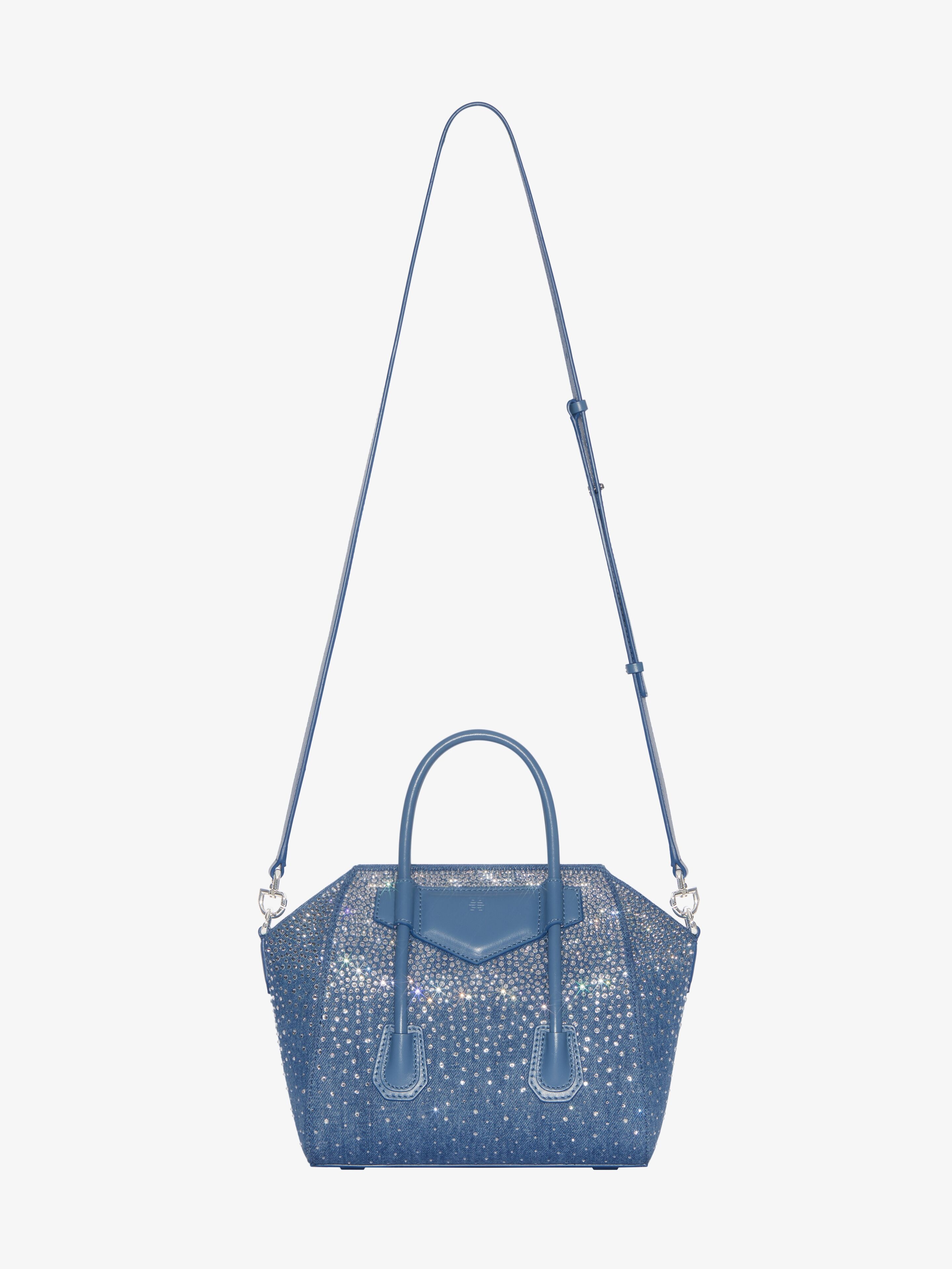 MINI ANTIGONA LOCK BAG IN DENIM WITH STRASS - 4
