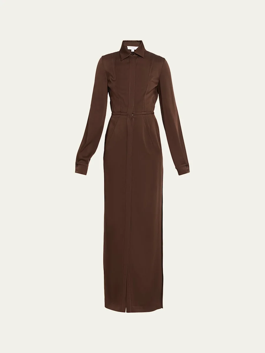 Split-Sleeve Techno Maxi Shirtdress - 1