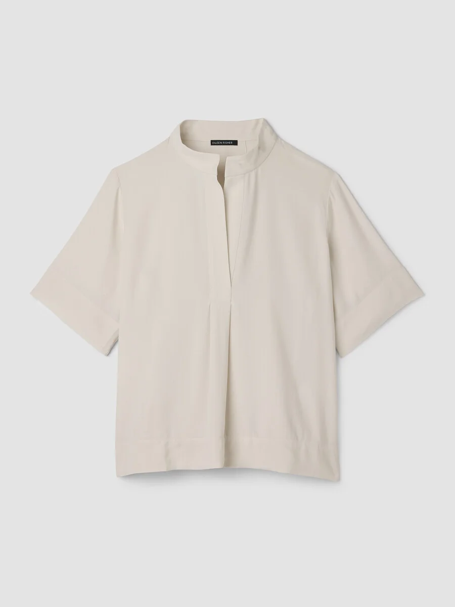 Silk Georgette Crepe Split Neck Top - 1