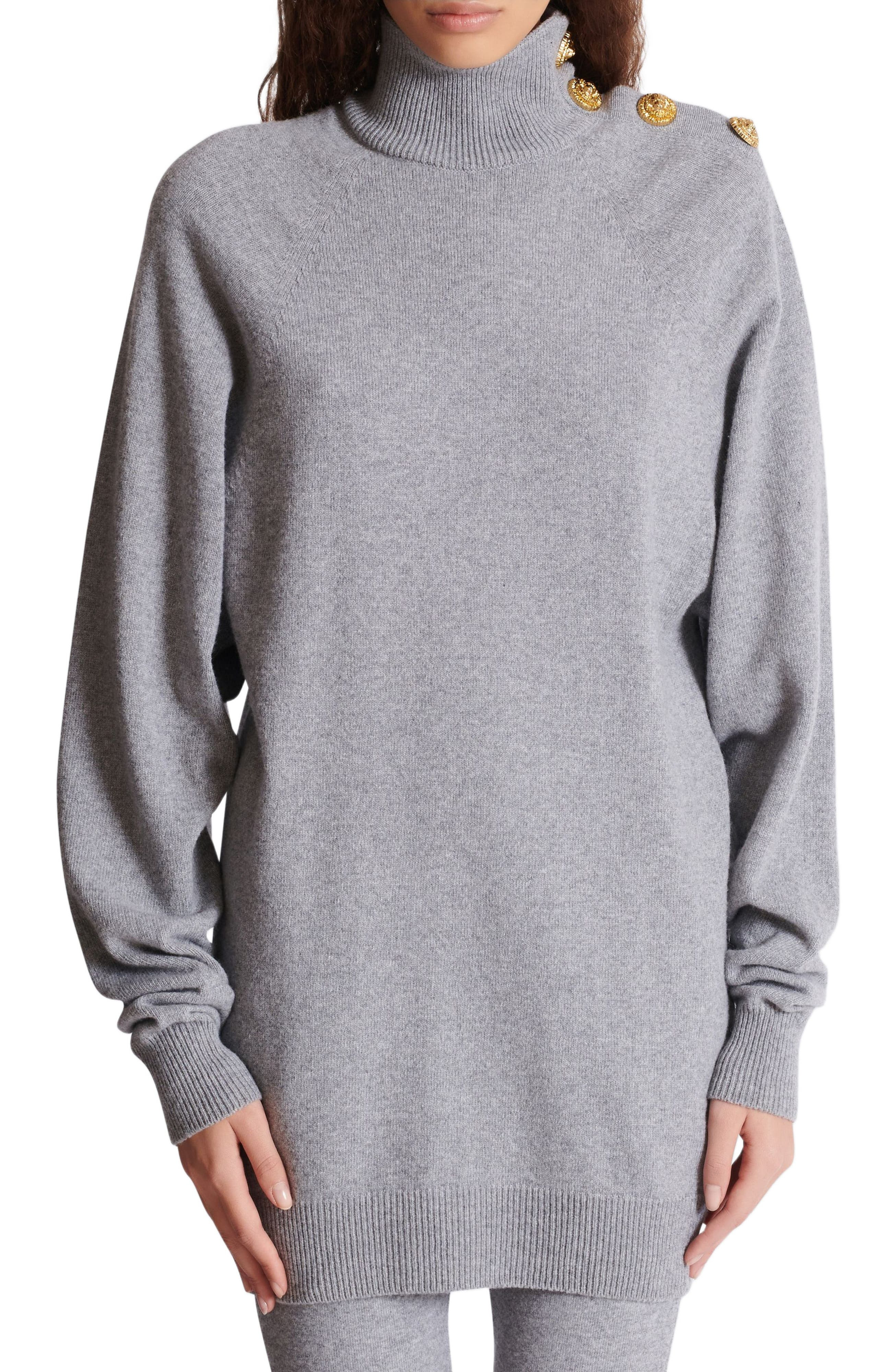 Balmain Short Cashmere Jumper Dress in Grey at Nordstrom - 6