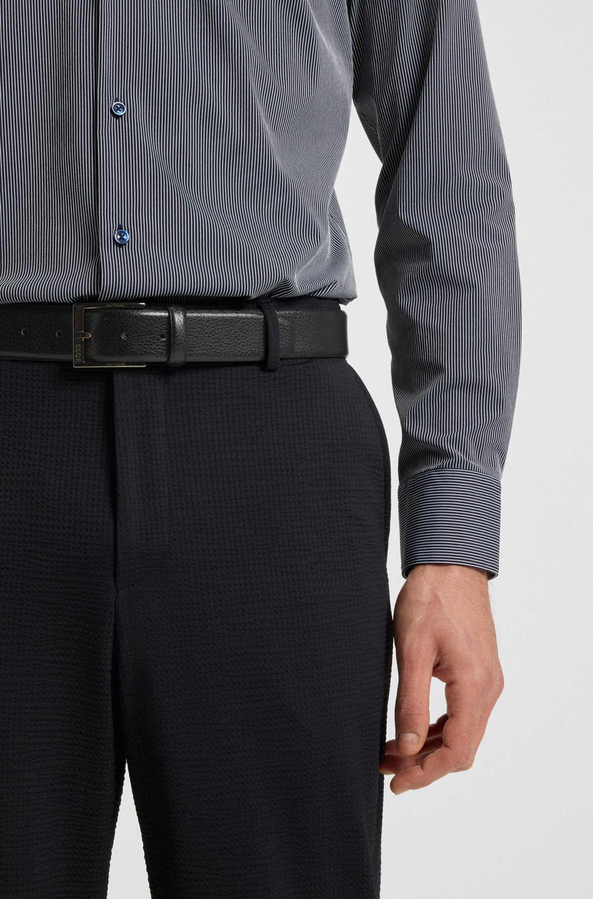 ITALIAN LEATHER BELT WITH A POLISHED ROLLER BUCKLE - 2