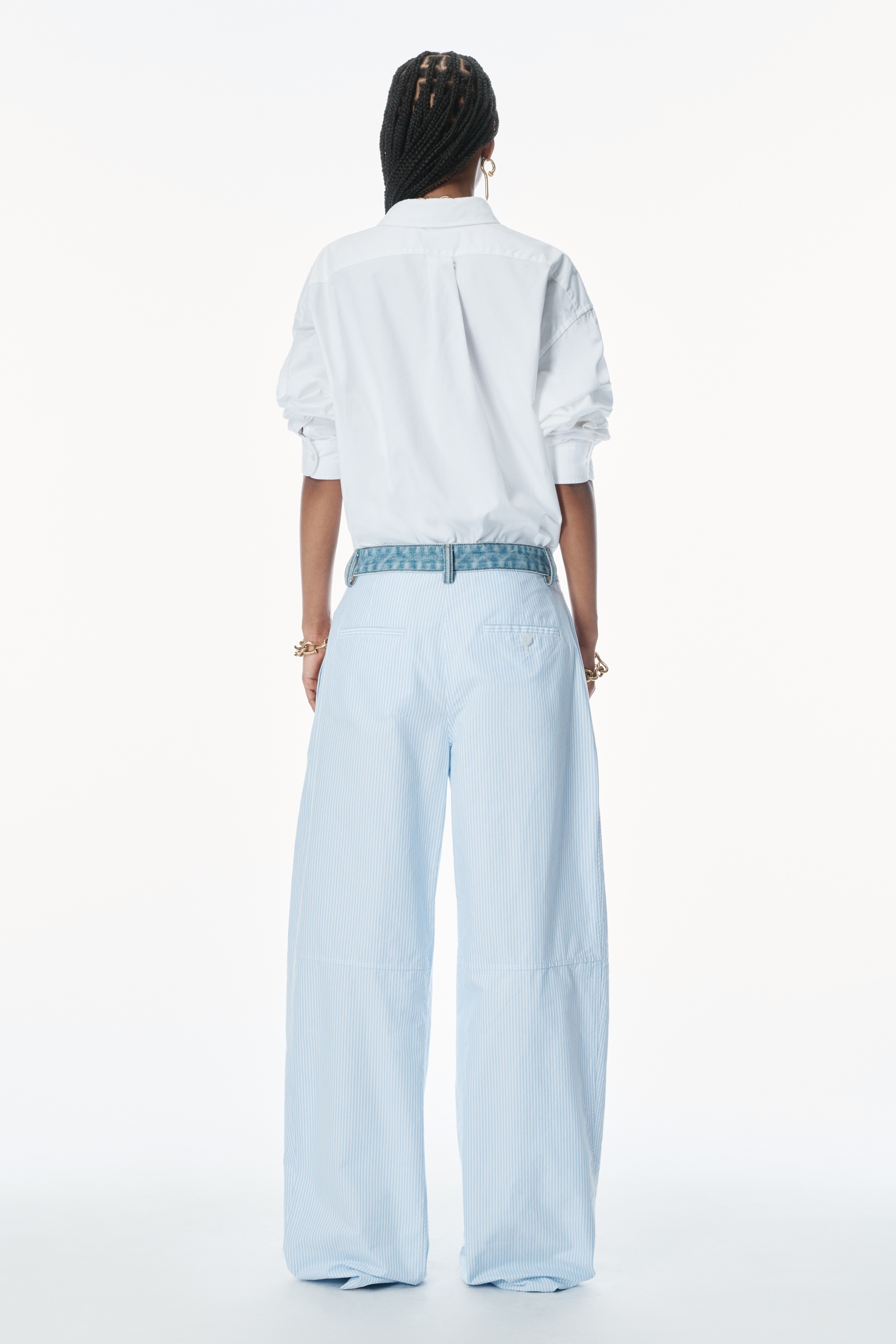Cotton Oxford Pants with Denim Waistband - 4