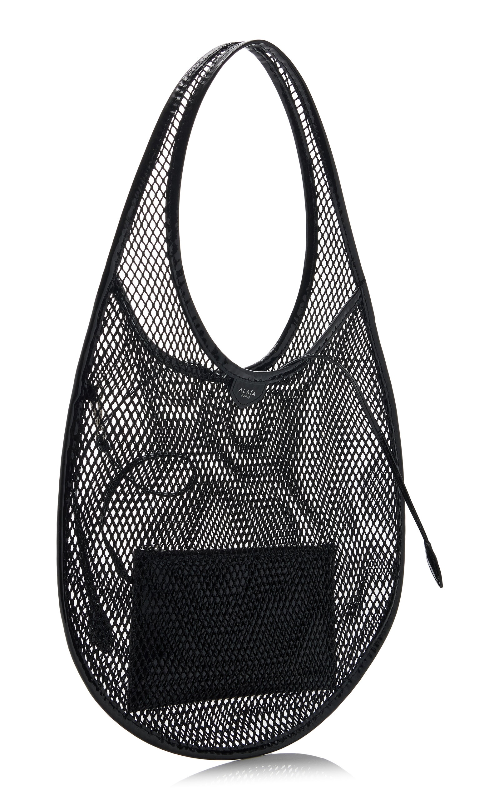 One Piece Medium Leather-Trimmed Mesh Tote Bag black - 3