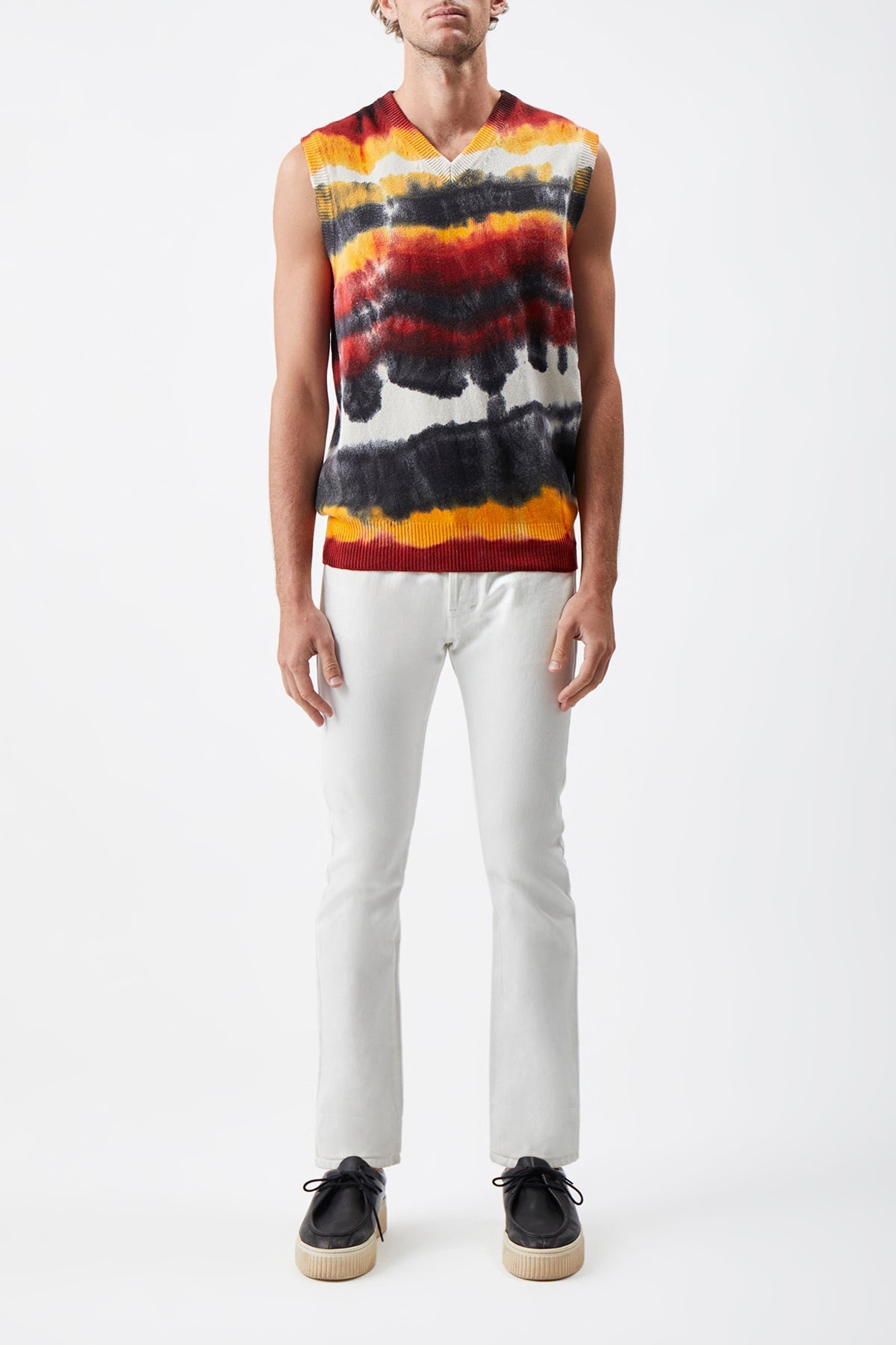 Fielding Knit Vest in Fire Tie Dye Cashmere - 2