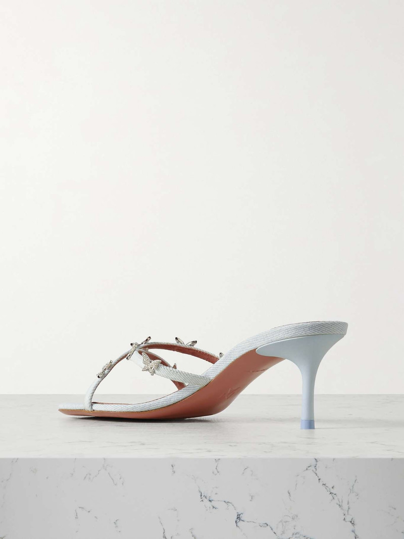 Debora 60 crystal-embellished leather-trimmed denim mules 3