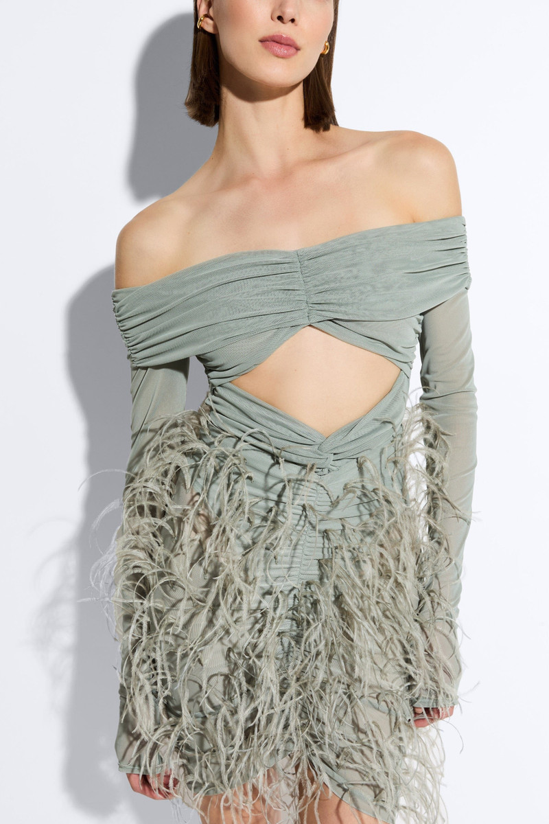 Mesh Off The Shoulder Cut Out Ruched Bodysuit 4