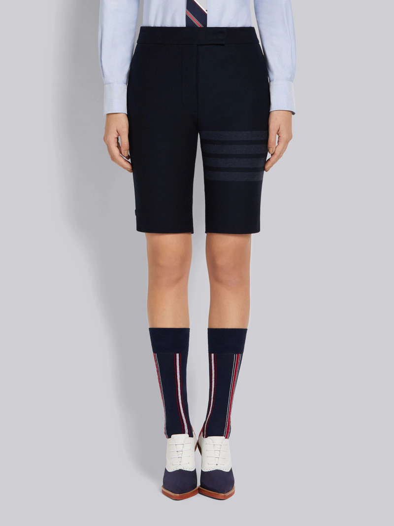 Navy Double Face Tech Twill Tonal 4-Bar Bermuda Shorts - 1