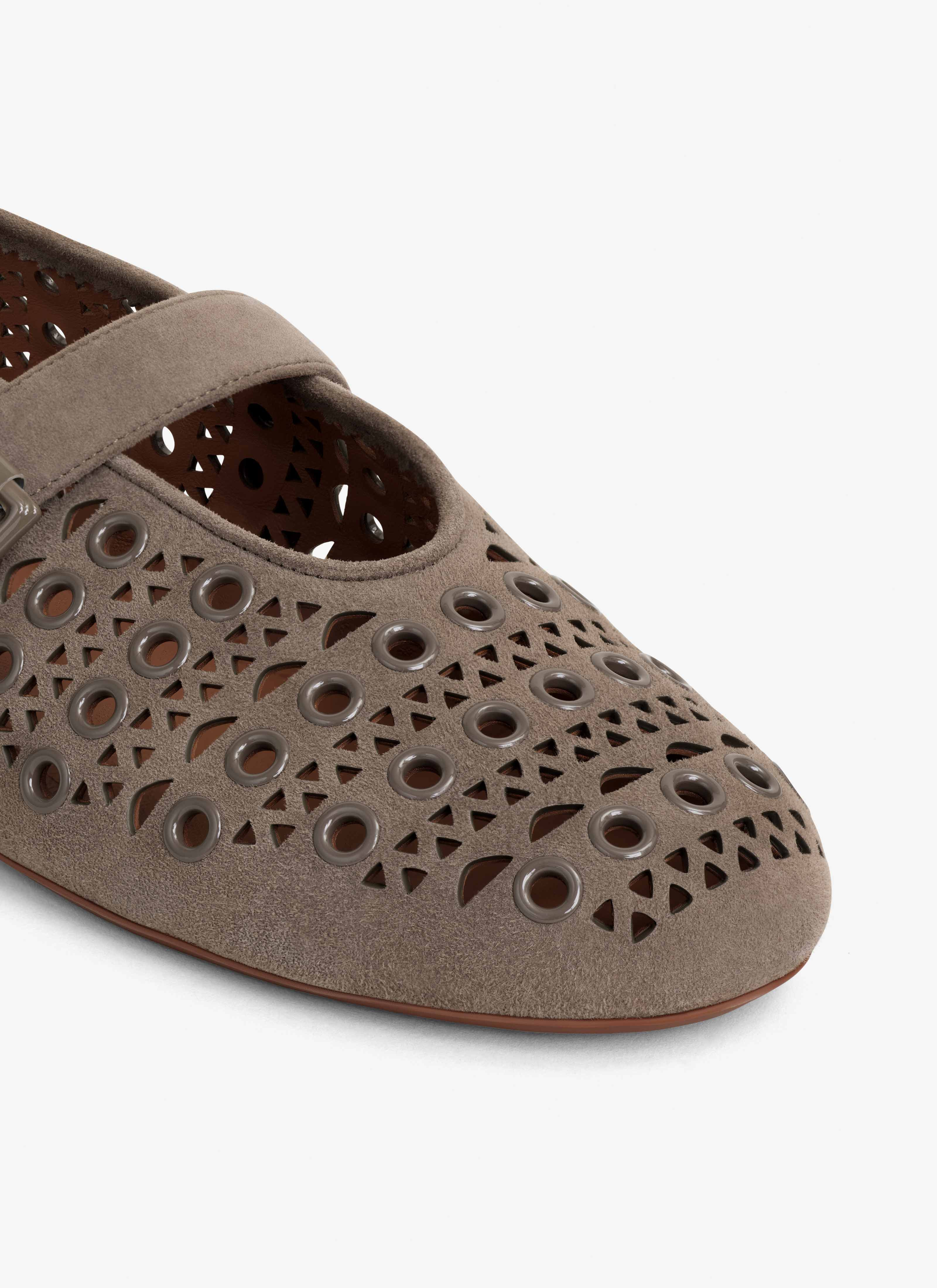 BALLET FLATS IN VIENNE SUEDE WITH EYELETS - 4