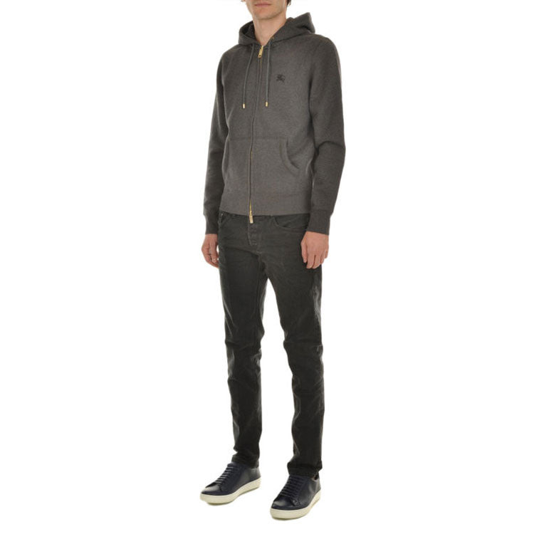 Burberry Logo Embroidery Cotton Zipper Jacket Coat Male Grey 40155591 - 4