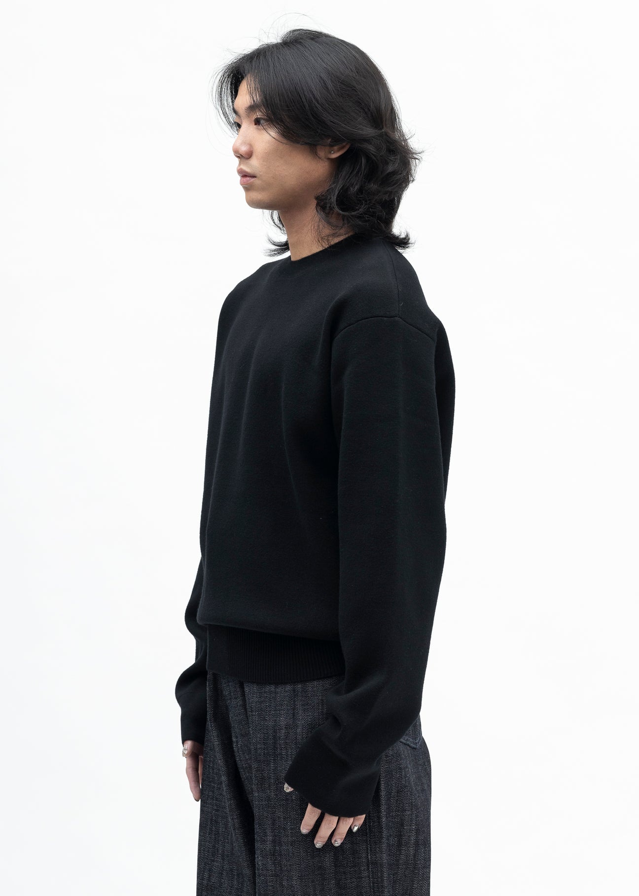 BLACK KNITTED CREWNECK JUMPER - 2