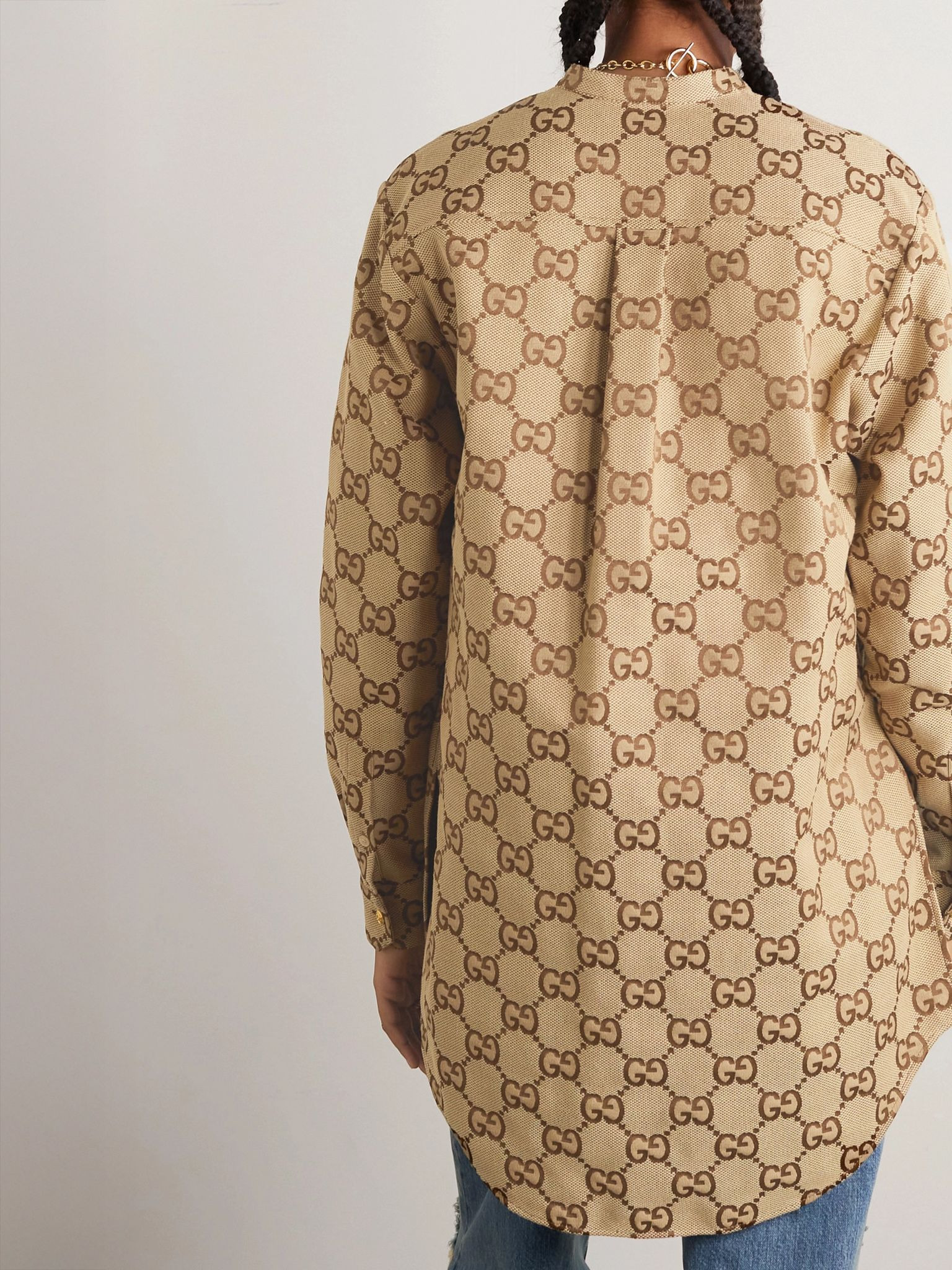 Cotton-blend canvas-jacquard shirt Camel - 4