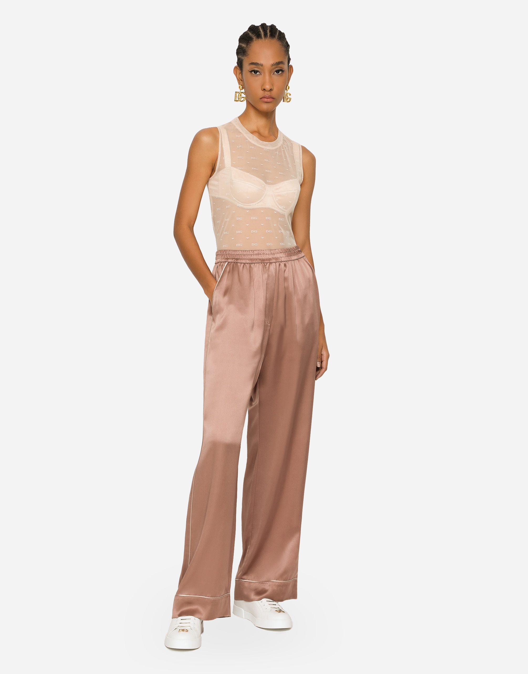 Satin pajama pants with piping - 2