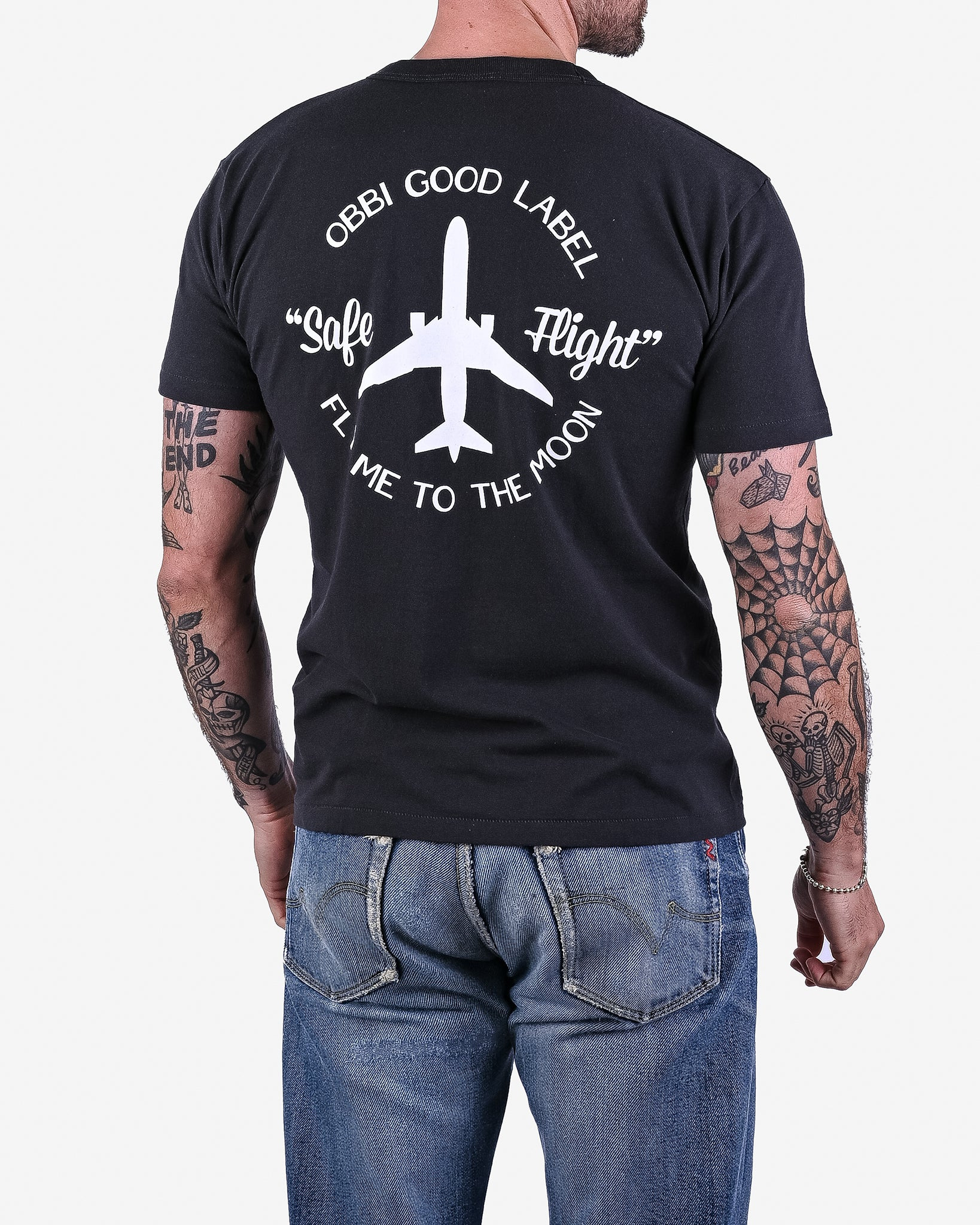 OGL-TEE-LOT20-FMT-CHA OGL 6.2oz Ringspun T-shirt - Silkscreen Printed 'Fly Me To The Moon' - Charcoa - 3