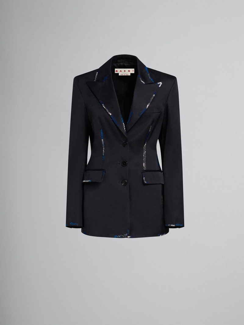 BLACK DUCHESSE SATIN JACKET WITH BEAD MENDING 1