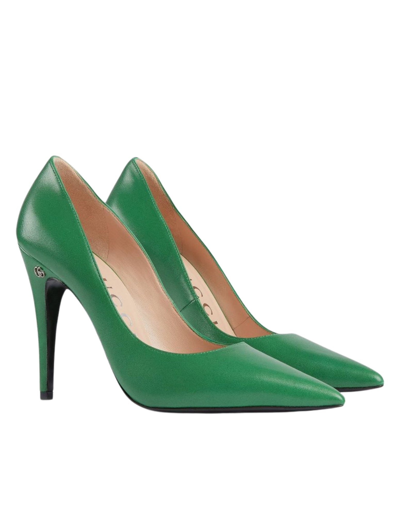 Pointed-toe 105mm Green Leather Pumps - 2