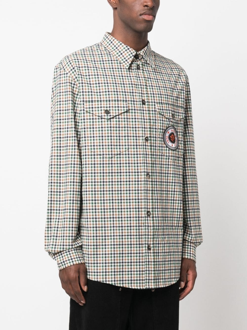 checked logo-patch shirt - 3