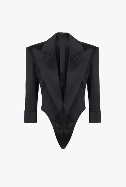 Black satin tailored bodysuit - 1