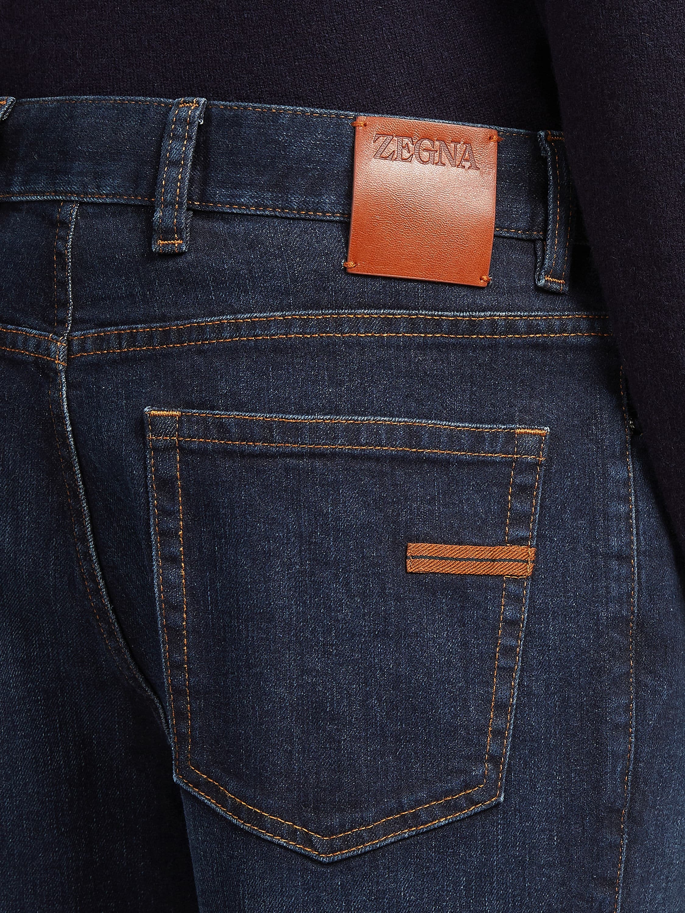 DARK BLUE STONE-WASHED COTTON ROCCIA JEANS - 5