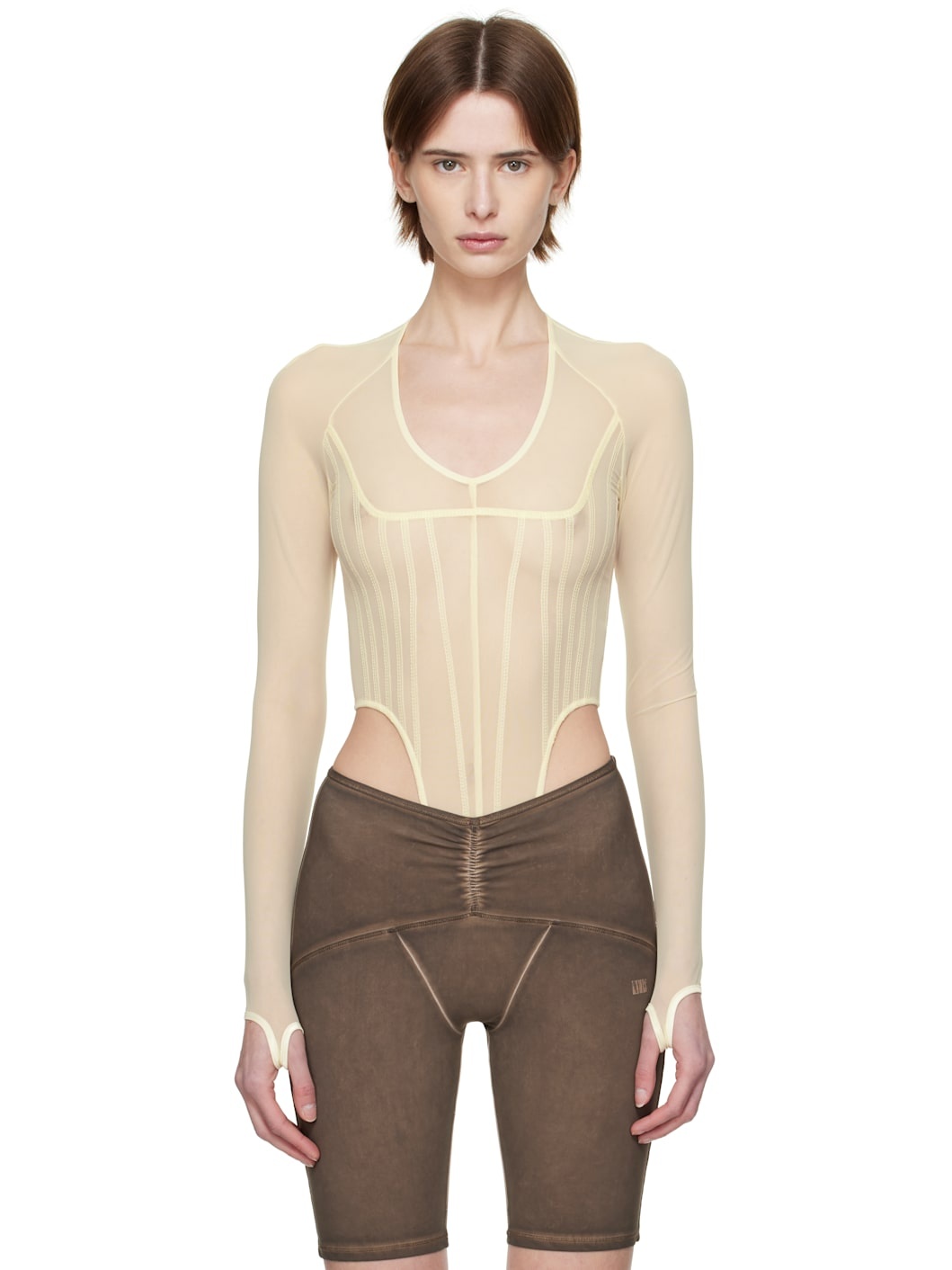 Yellow Haze Mesh Bodysuit - 1