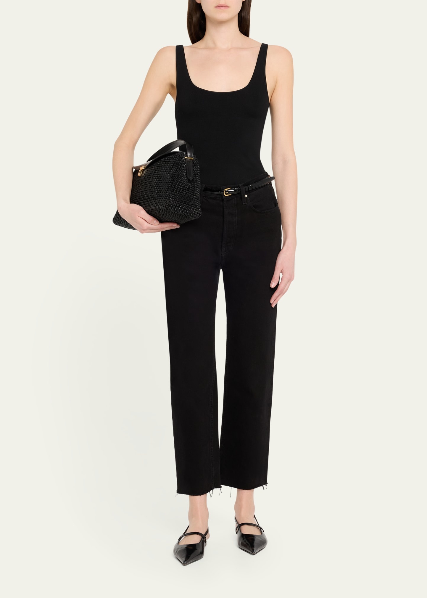 T Lock Woven Leather Top-Handle Bag - 6