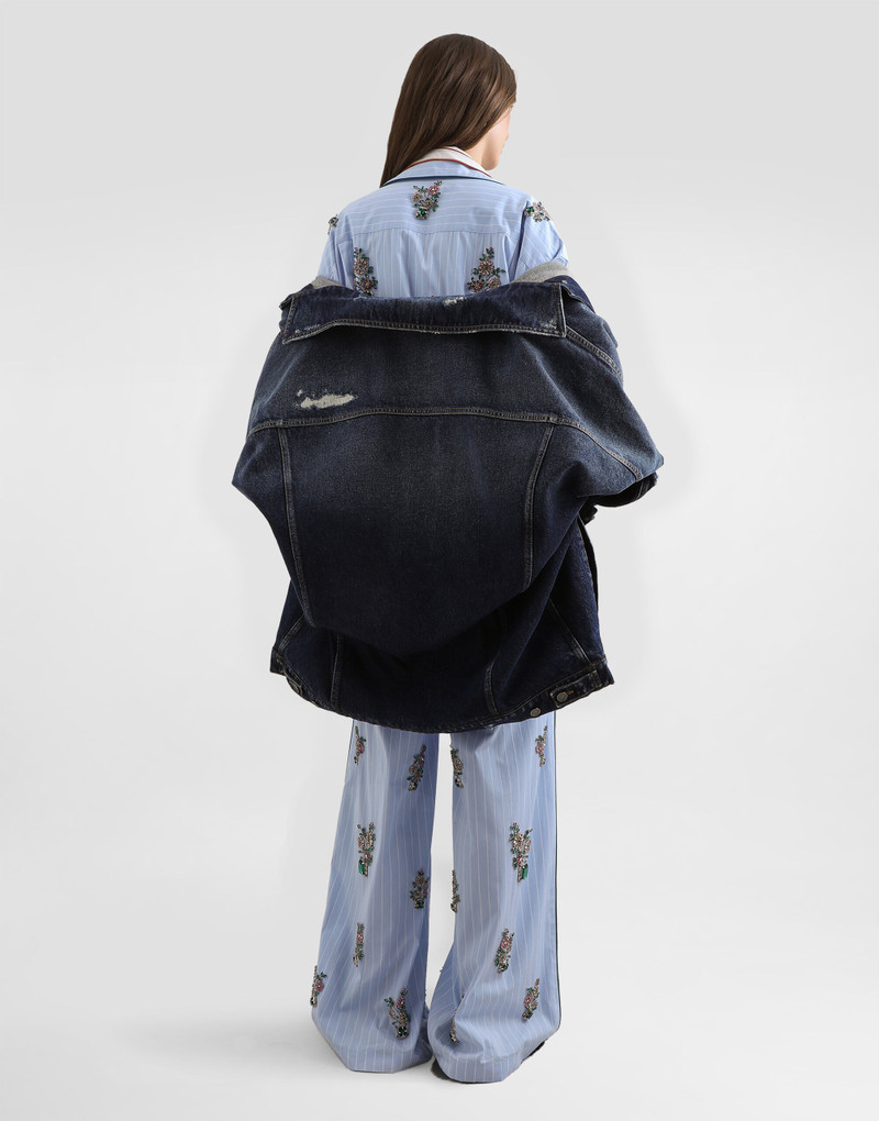 Striped poplin trousers with crystal flower embroidery 3