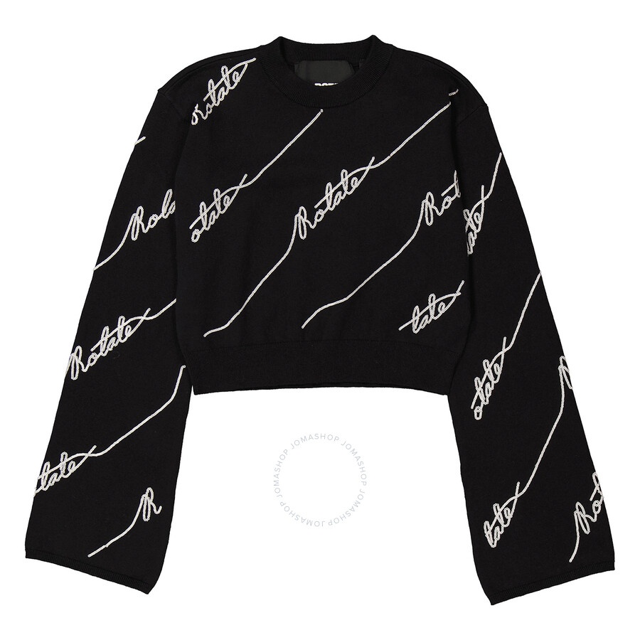 Rotate Ladies Black Logo-Embellished Cropped Jumper - 5