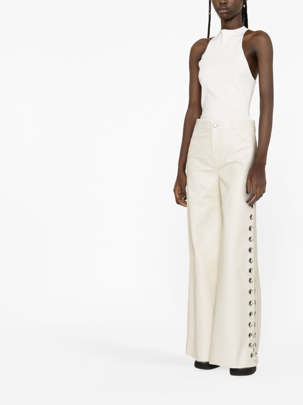lace-up leather trousers - 4