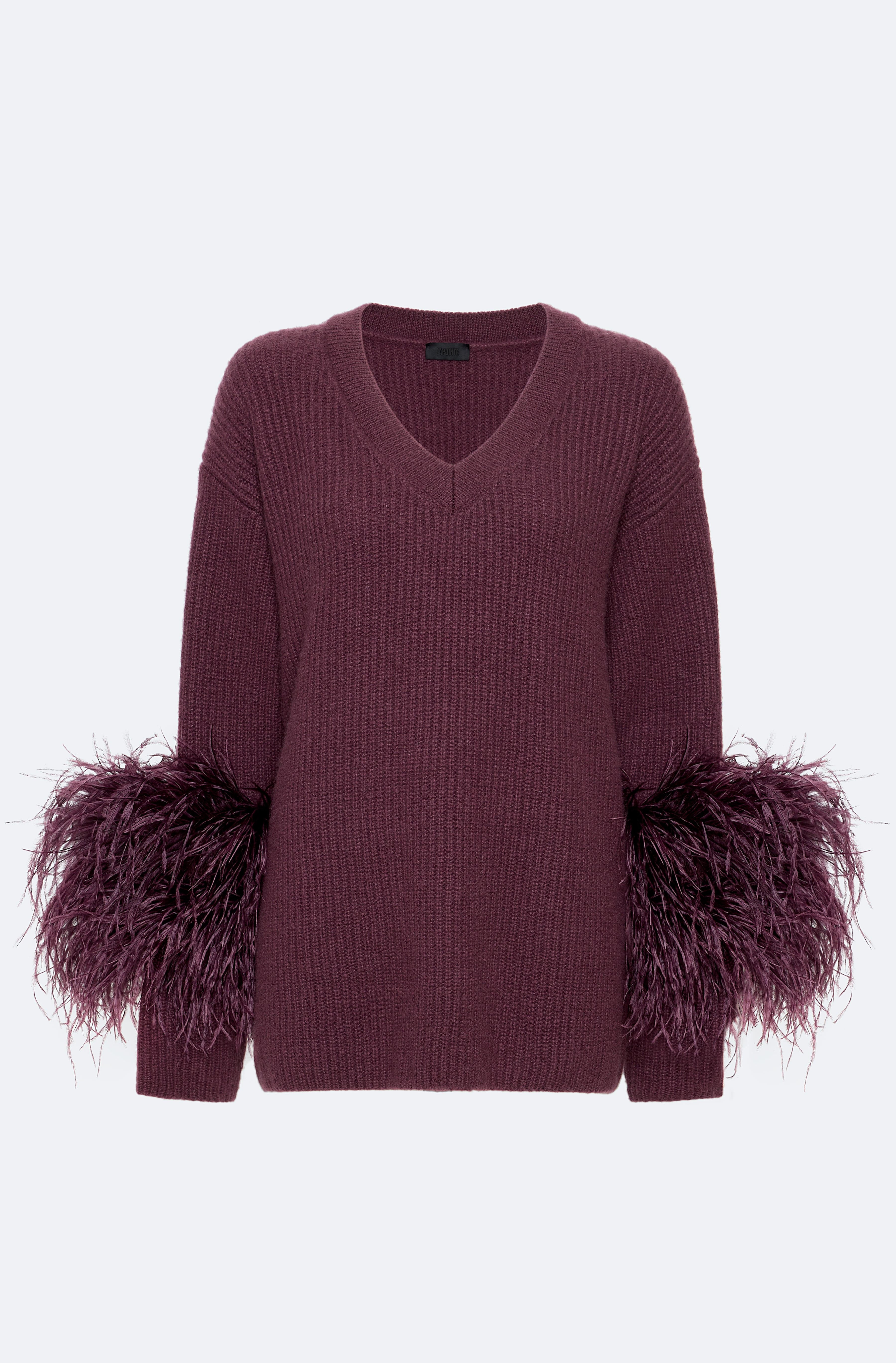 Cashmere V Neck Sweater With Feathers - 1