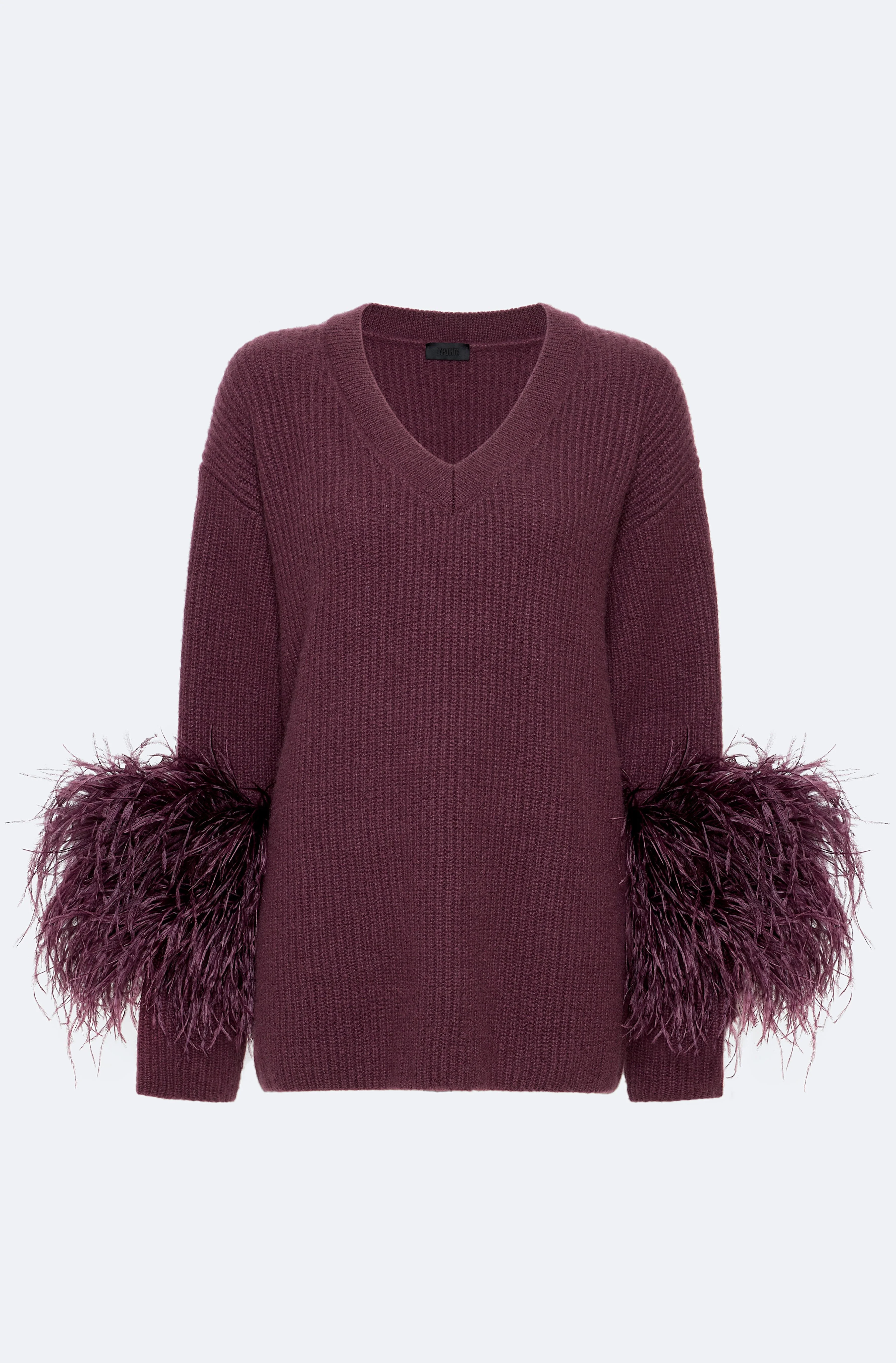 Cashmere V Neck Sweater With Feathers - 1