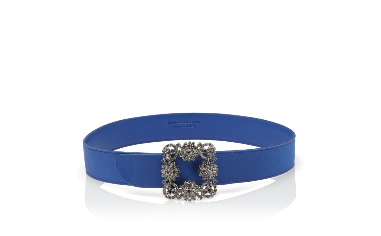Blue Satin Crystal Buckled Belt - 1