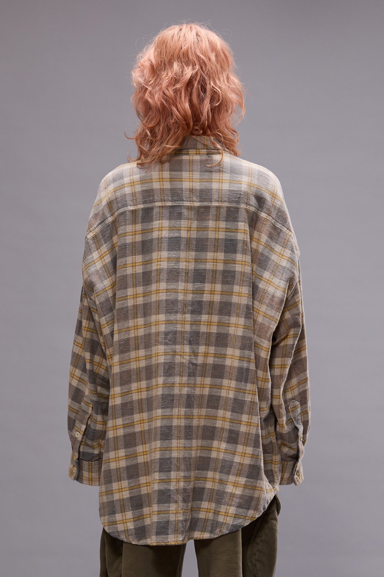 OVERSIZED POCKET DROP NECK SHIRT - CREAM/BLUE PLAID - 3