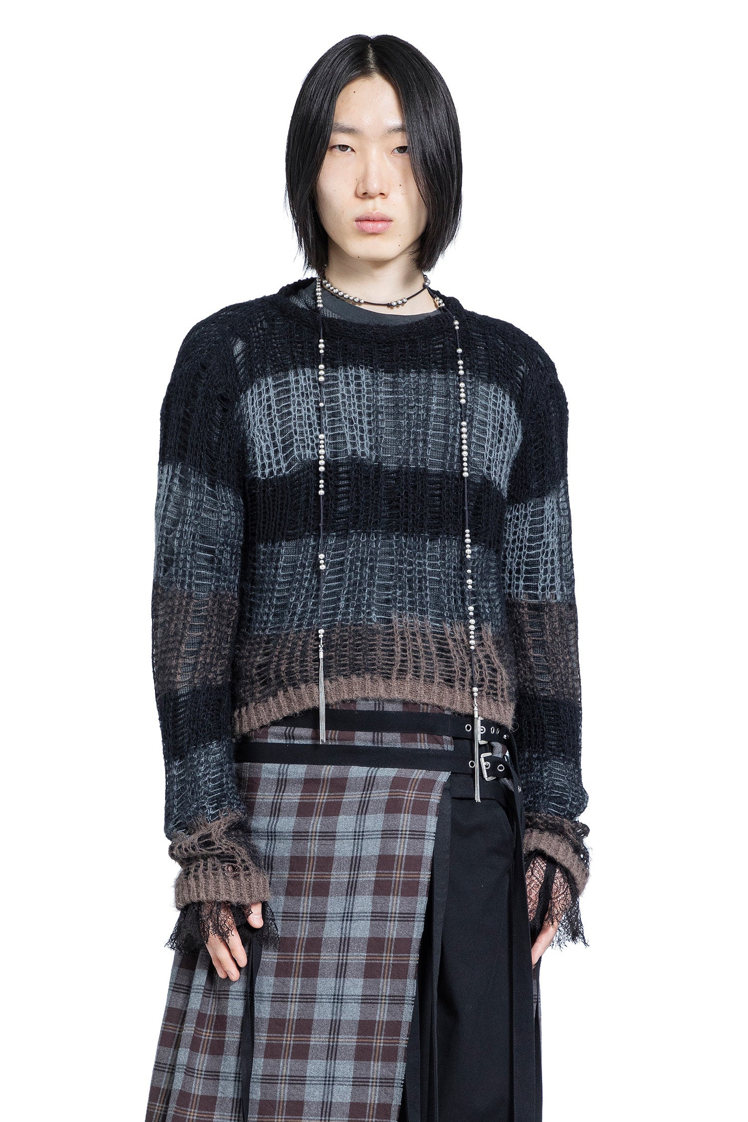 Poliet Striped Laddered Ajour Knit Sweataer - 6